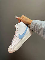 Женские кроссовки Nike Blazer White Blue белые найк блейзер весна осень высокие демисезонные