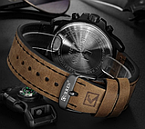 Чоловічий класичний кварцевий шкіряний наручний годинник, чоловічий наручний годинник незвичайні стильні коричневі, фото 3