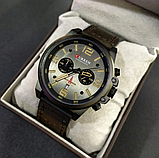 Чоловічий класичний кварцевий шкіряний наручний годинник, чоловічий наручний годинник незвичайні стильні коричневі, фото 6