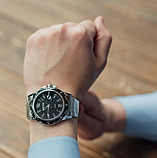 Гарний класичний срібний годинник, Металевий чоловічий годинник, фото 4