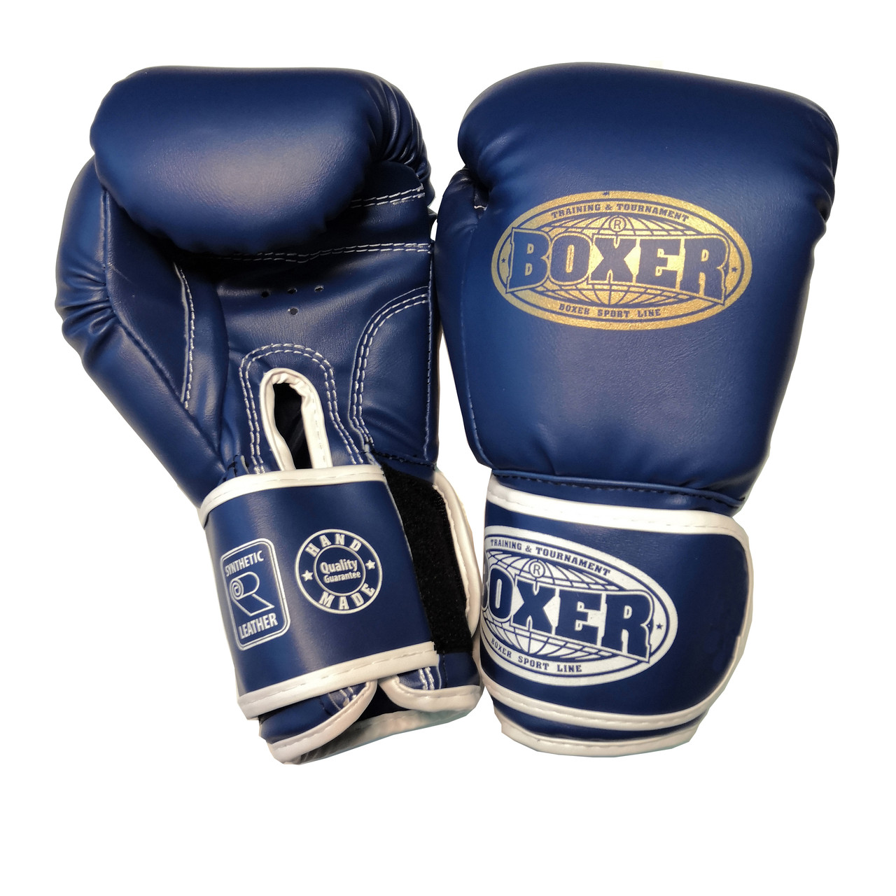 Боксерские перчатки BOXER 8 оz кожвинил Элит ШИРОКИЙ МАНЖЕТ синие - фото 1 - id-p1573884881