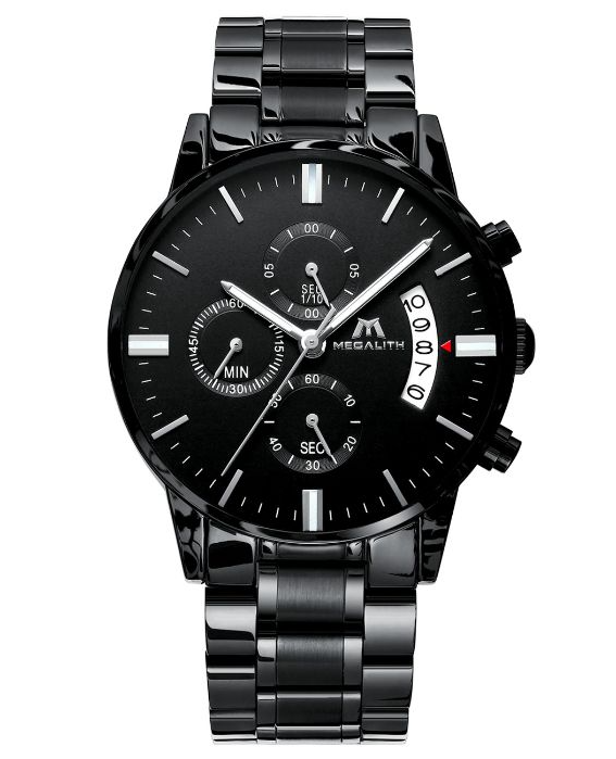 Сталевий годинник із металевим браслетом, Класичний годинник металевий чорний, фото 1