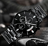 Сталевий годинник із металевим браслетом, Класичний годинник металевий чорний, фото 4