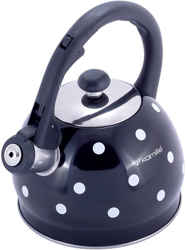 Чайник Kamille Polka Dot Kettle 2л из нержавеющей стали со свистком, в горошек, черный