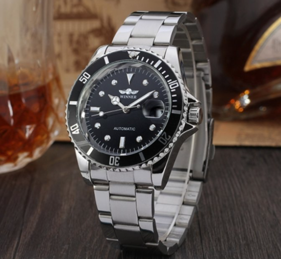 Чоловічий механічний годинник з автопідзаводом, Сталевий наручний годинник сірий, фото 1