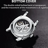 Якісні чоловічі годинник зі шкіряним ремінцем, Модні чоловічі годинники з автопідзаводом, фото 6