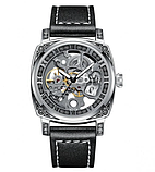 Якісні чоловічі годинник зі шкіряним ремінцем, Модні чоловічі годинники з автопідзаводом, фото 3