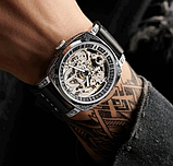 Якісні чоловічі годинник зі шкіряним ремінцем, Модні чоловічі годинники з автопідзаводом, фото 2