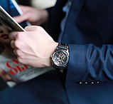 Якісні чоловічі годинник зі шкіряним ремінцем, Модні чоловічі годинники з автопідзаводом, фото 5