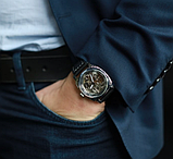 Якісні чоловічі годинник зі шкіряним ремінцем, Модні чоловічі годинники з автопідзаводом, фото 7