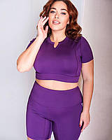 Женский фитнес костюм большого размера шорты и топ фиолетовый