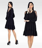 Платье женское чёрное короткое клёш с сеткой
