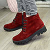 Черевики жіночі бордові замшеві на шнурівці, потовщена підошва, фото 3