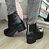 Жіночі шкіряні черевики на шнурівці, чорний колір, фото 2