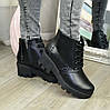 Жіночі шкіряні черевики на шнурівці, чорний колір, фото 3
