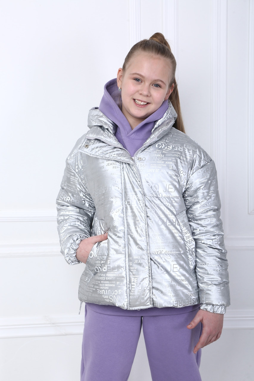 Демісезонна куртка на дівчинку дитяча підліткова курточка весняна срібляста 140-158р, фото 1