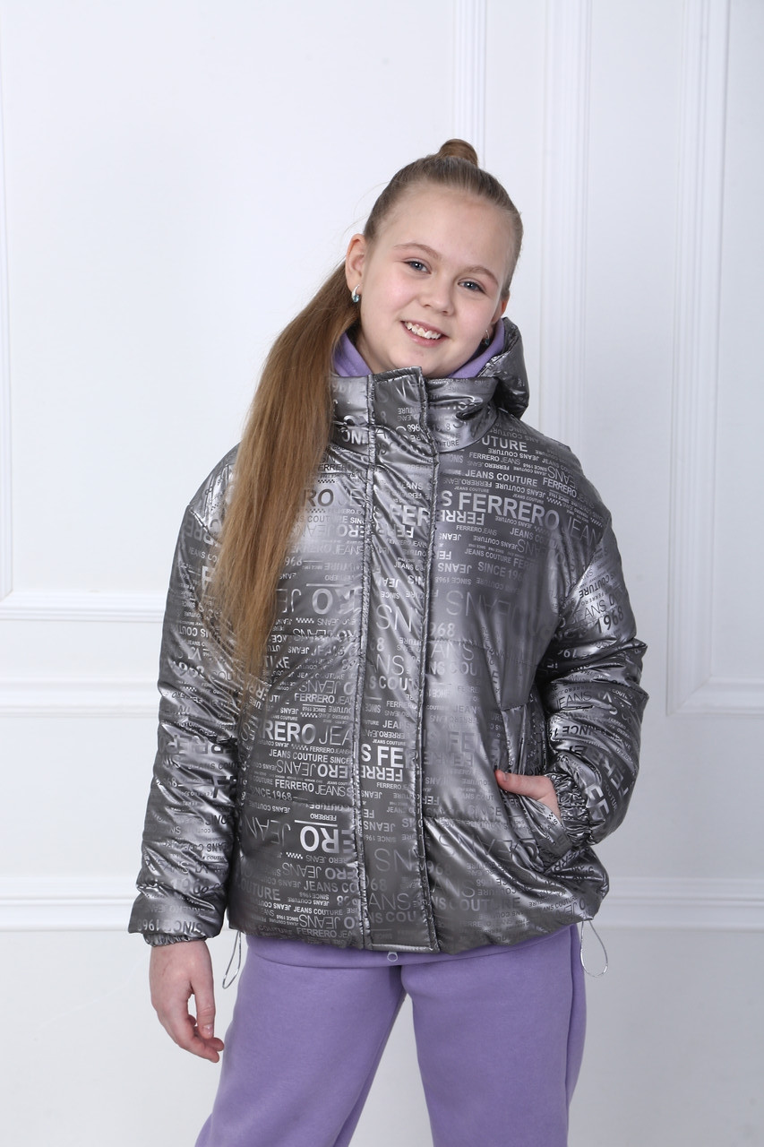 Демісезонна куртка на дівчинку дитяча підліткова курточка весняна графітова 140-158р
