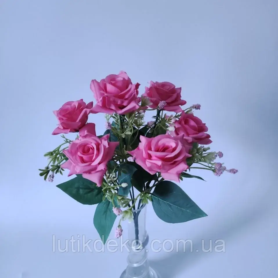 Искусственные цветы. Букет остролистной розы, розовая фуксия. - фото 2 - id-p1573628371