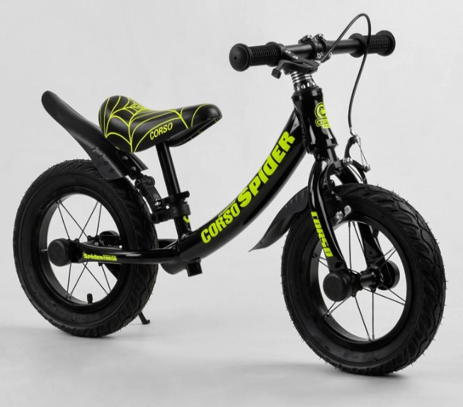 Велобіг для дитини на 2 3 4 роки Corso Spider 79662 колеса 12 надувні, алюмінієва рама, переднє ручне гальмо, підніжка