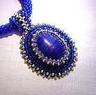 Кольє блакитне ручної роботи з бісеру з натуральним каменем "Лазуріт", фото 4