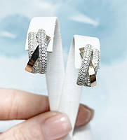 Серебряные серьги женские с фианитами и золотыми пластинами "Айсберг" Стильные сережки серебро с камнями