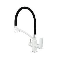 Змішувач для кухні під фільтр з гнучким виливом Gappo Noar G4348 Білий/Хром/Чорний