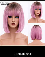 Парик каре с челкой прямые волосы розовый