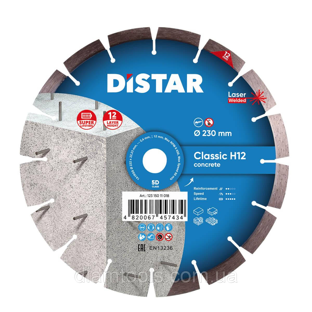 Круг алмазний відрізний по бетону Distar Classic H12 232x2.4/1.6x12x22.23
