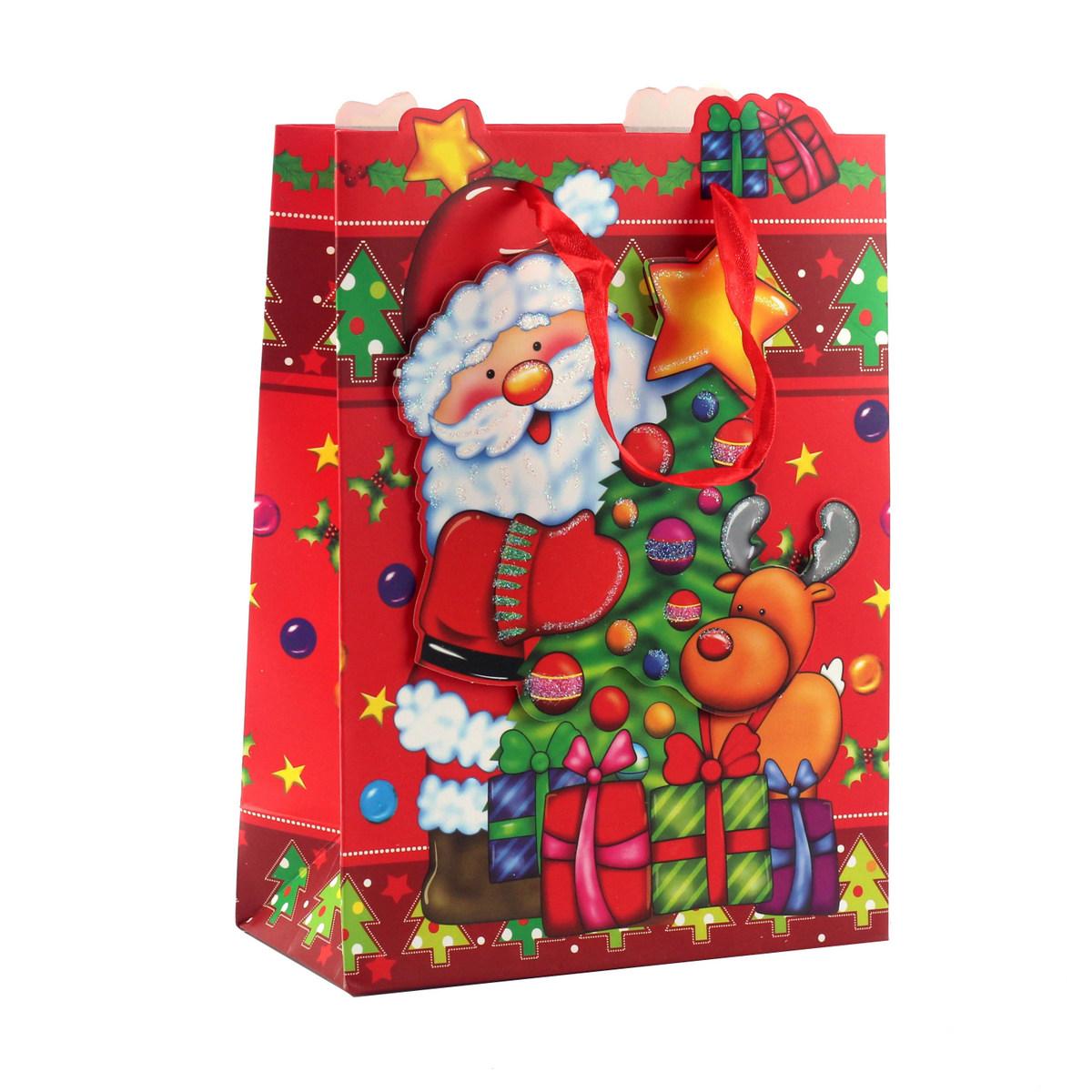 Пакет паперовий "Christmas" дід мороз і олень, 18 х 8 х 24 см, фото 1