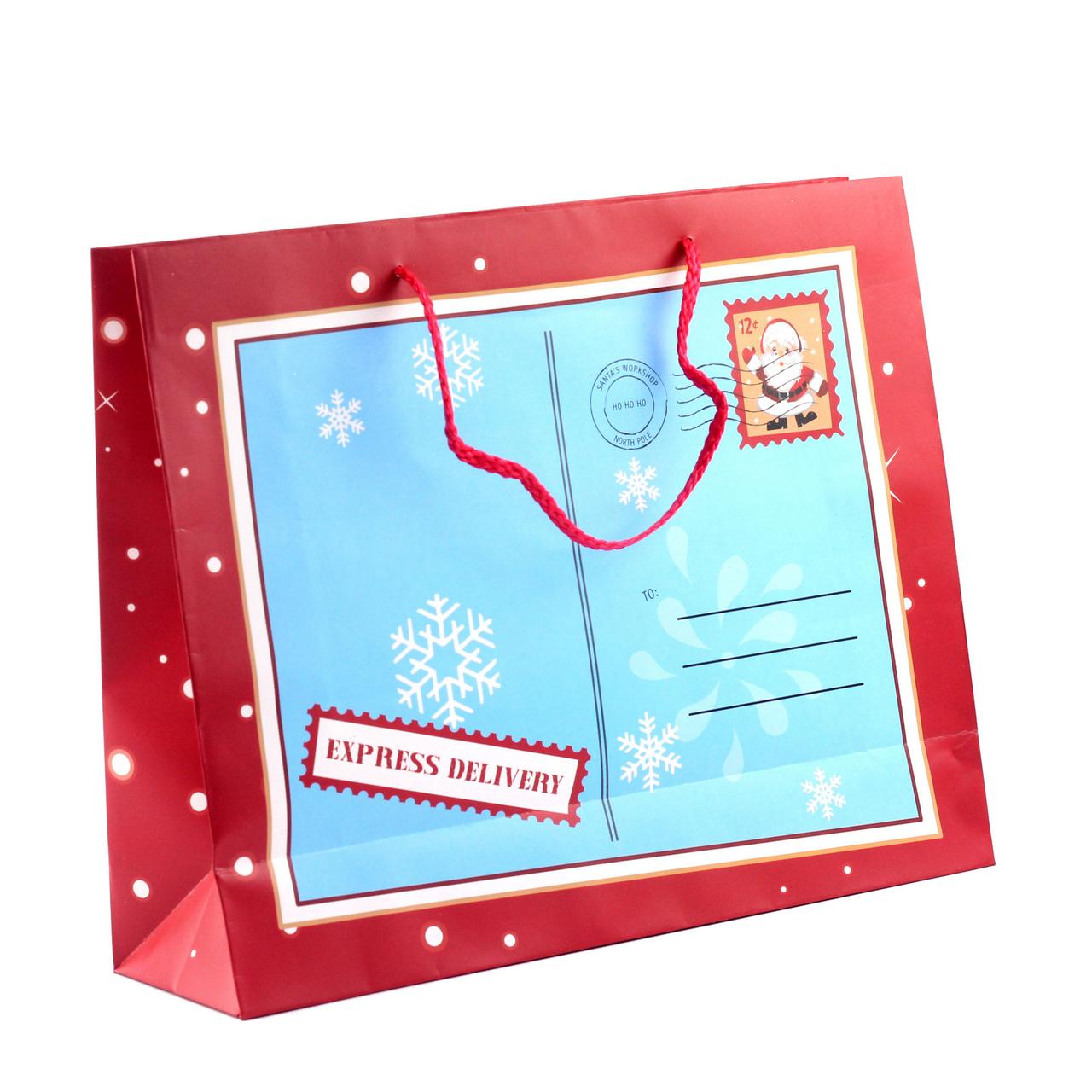Пакет паперовий "Christmas" 32 х 26 см, червоно-блакитний, фото 1