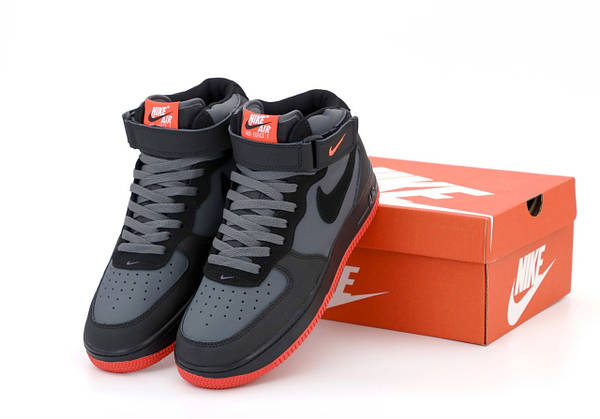 Nike Air Force 1 Mid Black Dark Grey Crimson BiGun 1033873177