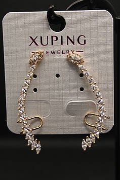 Витончені Хьюпінг золотисті сережки з камінням гірський кришталь довгі Xuping медичне золото