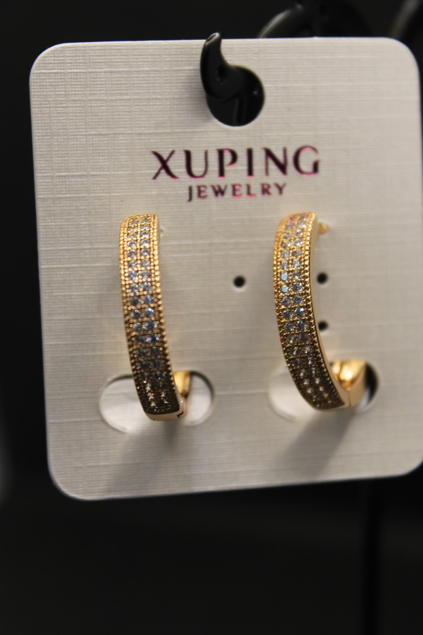 Елегантні Хьюпінг золотисті сережки з камінням гірський кришталь Xuping медичне золото