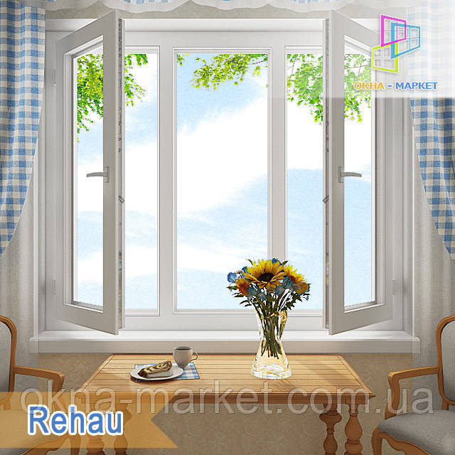 Трьохстулкове вікно з двома стулками в Rehau 70, фото 1