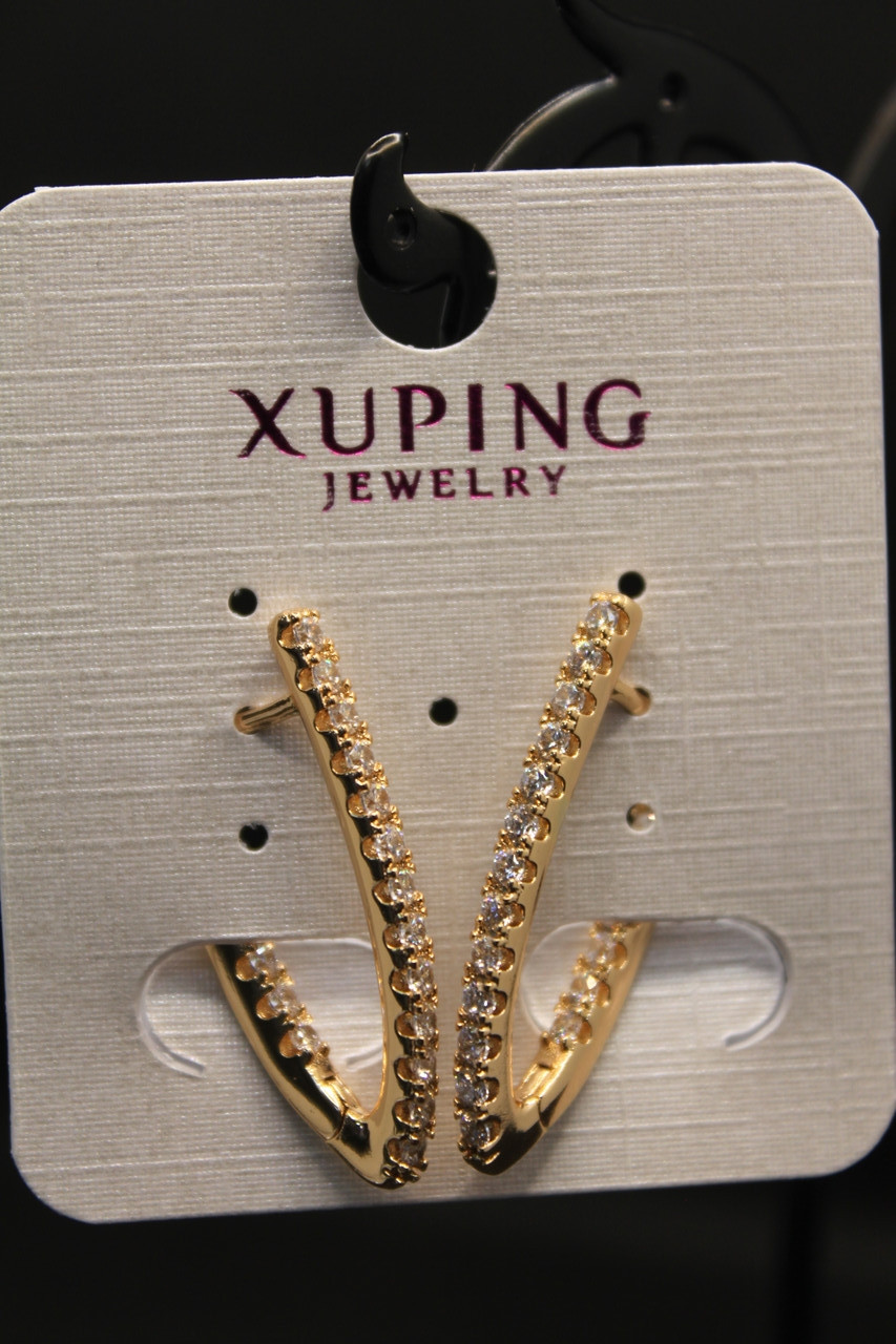 Шикарні Хьюпінг золотисті сережки з камінням гірський кришталь Xuping медичне золото