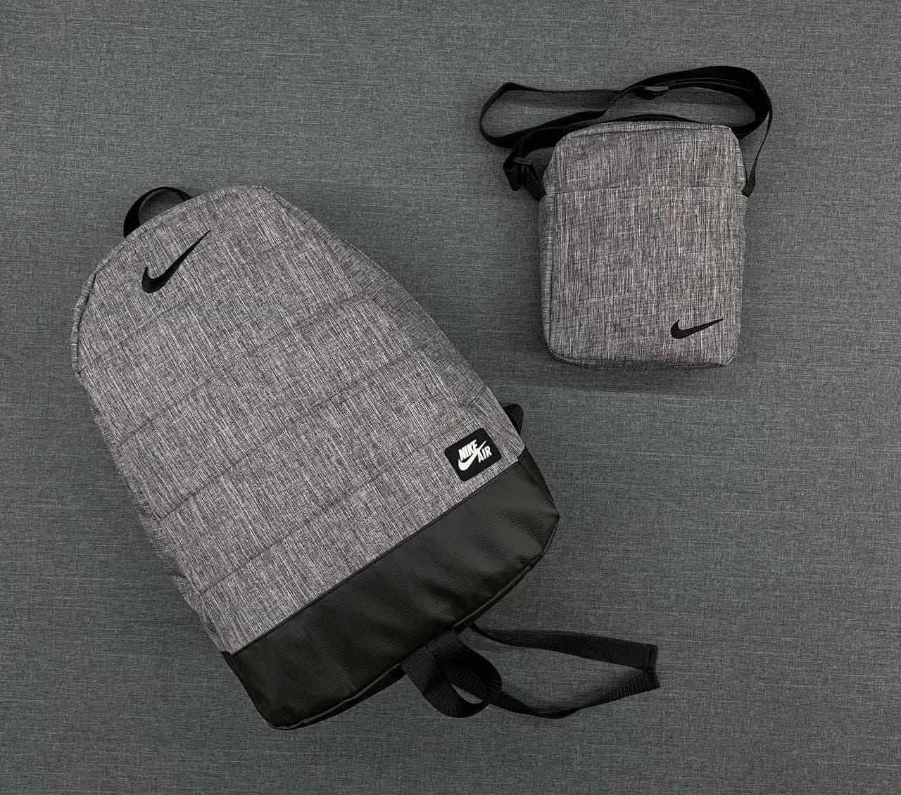 Рюкзак міський сумка через плече Nike комплект спортивний чоловічий жіночий портфель барсетка найк сірий