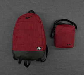 Рюкзак міський сумка через плече Nike комплект спортивний чоловічий жіночий портфель барсетка найк бордо