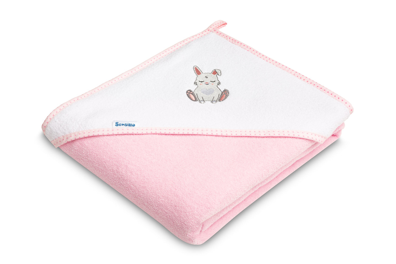 Дитячий махровий рушник 100х100 см з куточком Sensillo Frotte рожевий Кролик, фото 1