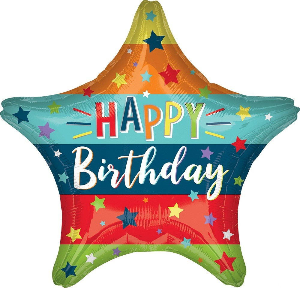 Куля фольгована "Зірка Happy Birthday смугаста" 45 см