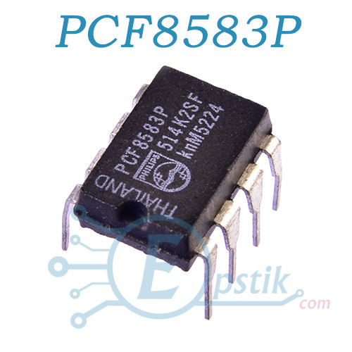 PCF8583P, годинник-календар реального часу з ОЗП 240х8бит, DIP8