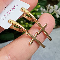 Серьги крестики Xuping длина 3.2см медицинское золото позолота 18К с1213