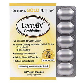 Пробіотик, California Gold Nutrition LactoBif Probiotics 30 Billion CFU 60 капсул