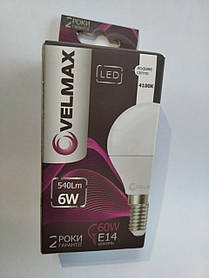 LED ЛАМПА VELMAX V-G45, 6W, E14, 4100 K, 540LM, КУТ 220°