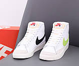 Жіночі кросівки Nike Blazer Mid '77 White Green Black Multicolor, білі шкіряні кросівки найк блейзер мід, фото 2