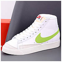 Женские кроссовки Nike Blazer Mid '77 White Green Black Multicolor, белые кожаные кроссовки найк блейзер мид