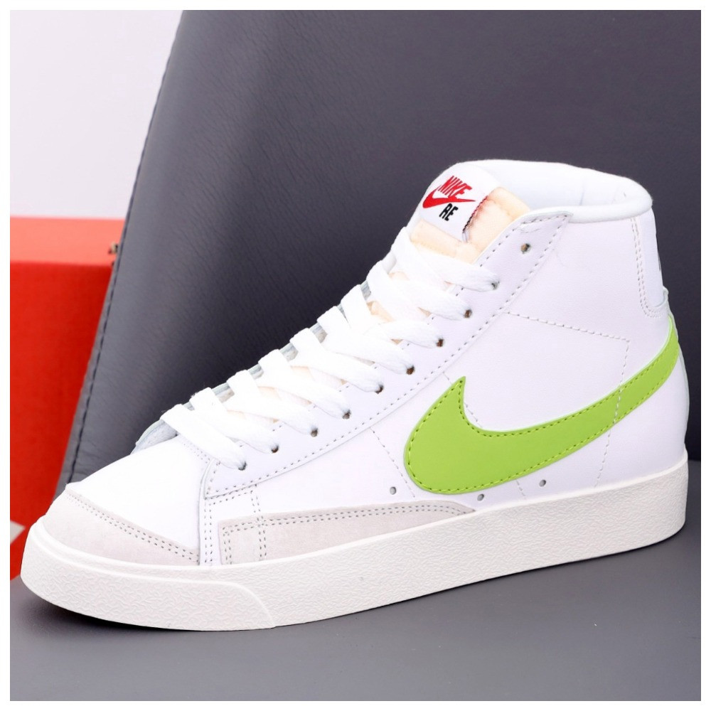 Жіночі кросівки Nike Blazer Mid '77 White Green Black Multicolor, білі шкіряні кросівки найк блейзер мід, фото 1