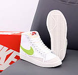 Жіночі кросівки Nike Blazer Mid '77 White Green Black Multicolor, білі шкіряні кросівки найк блейзер мід, фото 9