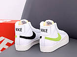 Жіночі кросівки Nike Blazer Mid '77 White Green Black Multicolor, білі шкіряні кросівки найк блейзер мід, фото 4