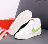 Жіночі кросівки Nike Blazer Mid '77 White Green Black Multicolor, білі шкіряні кросівки найк блейзер мід, фото 5