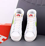 Жіночі кросівки Nike Blazer Mid '77 White Green Black Multicolor, білі шкіряні кросівки найк блейзер мід, фото 6